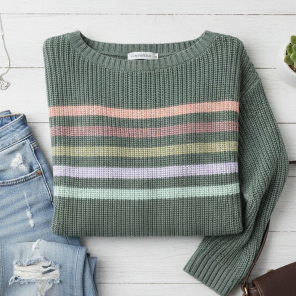Aeropostale Striped Shaker Knit Cropped Sweater - Large - Picture 1 of 7